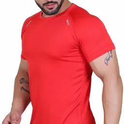 indian krait Men Solid Round Neck Elastane Red T-Shirt image 4