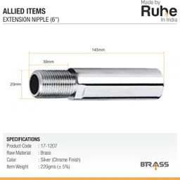 ruhe Full Brass 6 Inch Extension Nipple for Pipe Fittings Set of 4 (Chrome Finish) Faucet Nozzle image 2