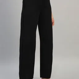 dna crafted with love Women Relaxed Black Cotton Blend Trousers image 4