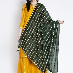 Clora Creation Green & Gold-Toned Striped Dupatta with Gotta Patti-picture-30