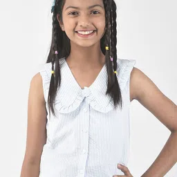 Crimsoune Club Striped V-Neck Sleeveless Cotton Shirt Style Top-image-20