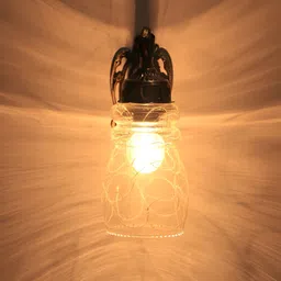 VAGalleryKing Transparent & White Printed Antique Elephant Design Glass Wall Lamp image 2