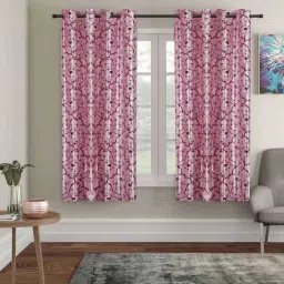 eric london Pink Polyester Floral 5ft Blackout Eyelet Window Curtains image 1