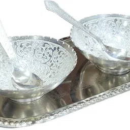 safeseed Elegant Design Five Pieces Best Gift Silver Plated Serving Bowl For Any Occasion Bowl, Spoon, Tray Serving Set-picture-23
