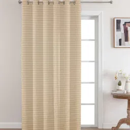 the conversion Cream Premium Jute Geometric 9ft Light Filtering Eyelet Long Door Curtain image 1