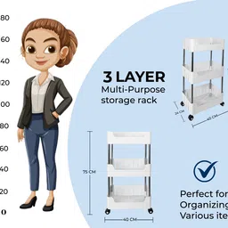 homanta Multi-Purpose Plastic Storage Organizer 3-Tier Rack with Wheel Bathroom & Office Plastic Kitchen Trolley image 3