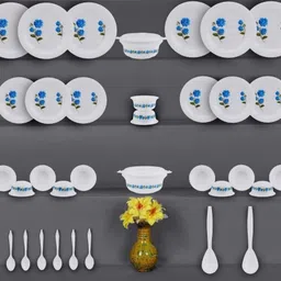 areum house Pack of 36 Plastic Elegant White Dinner Set with Blue Floral Design Dinner Set image 2