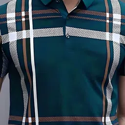 ausk Men Checkered Polo Neck Cotton Blend Dark Blue, White T-Shirt image 3