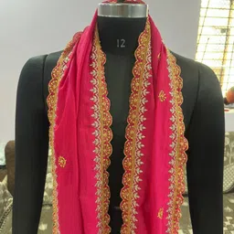 shopptions enterprise Pure Silk Embroidered Pink Women Dupatta image 3