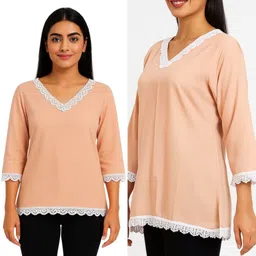 madhavmart Pack of 2 Casual Regular Sleeves Floral Print Women Beige Top image 1