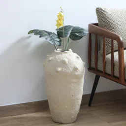 sky vibes studios Decorative Round White Paper Mache Vase-picture-11