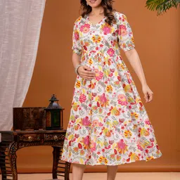 satvik fashion Women Gown Beige Below Knee Dress image 2