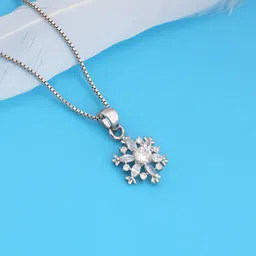 giva Sterling Silver Snowflake Pendant With Box Chain for Women and Girls Rhodium Zircon Silver Pendant-picture-27