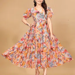 Women Maxi Orange Knee Length Dress-image-96