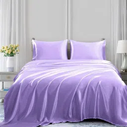 coolbeds Purple Solid 400 TC Satin Queen Fitted Bedsheet with 2 Satin Pillow covers image 2
