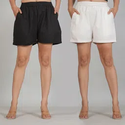 venitywave Pack of 2 Solid Women Black, White Casual Shorts-picture-20