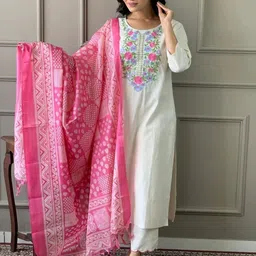 mas Women Khadi Cotton Kurta Pant Dupatta Set-picture-35