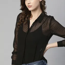 akshastore Women Regular Fit Self Design Button Down Collar Casual Shirt-picture-13