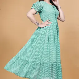 qena Solid Georgette Stitched Flared/A-line Gown image 3