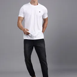 wrogn Men Solid Round Neck Cotton Blend White T-Shirt image 5