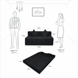 seventh heaven Relax King 8 Inch PU Foam (72x60) 2 Seater Sofa Cum Mattress In Black Colour image 3