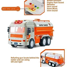 flbako ABS Plastic Truck Vehicles Oil Truck Toy for Kids Friction Power Light & Sound image 4