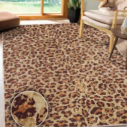 kaleen india Gold Abstract Polyester 5' X 7' Machine Made Carpet image 1
