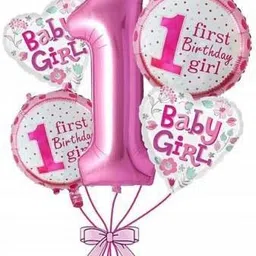 kr Printed 1st Birthday Girl Foil Balloons Bouquet for Girls Birthday Party Decoration/Party Supplies for Kids/Pink Theme Party Celebration/Baby Girl Decor Kit (Set of 5) Airwalker Balloon-picture-12