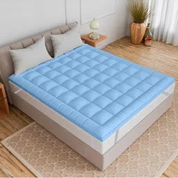 CURIOUS LIFESTYLE Blue 1000 GSM Breathable Cotton Queen Size Mattress Topper-picture-11