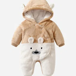 StyleCast Infants Khaki & Off White Colourblocked Hooded Romper-picture-58
