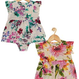 Creative Kids Infant Girls Pack Of 2 Floral Print Flutter Sleeves Cotton Fit & Flare Dress-picture-13