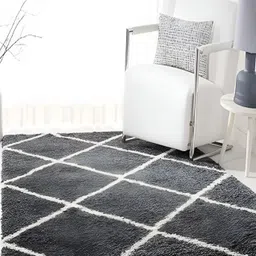 Shopgallery Grey & White Geometric Anti-Skid Shaggy Carpet-image-62