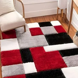 Shopgallery Grey & Black Geometric Anti-Skid Shaggy Carpet-image-92