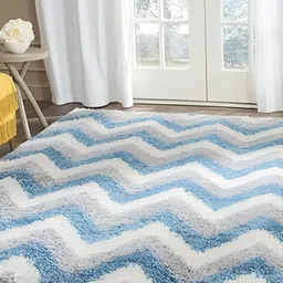 Shopgallery Blue & Grey Geometric Anti-Skid Shaggy Carpet-picture-37