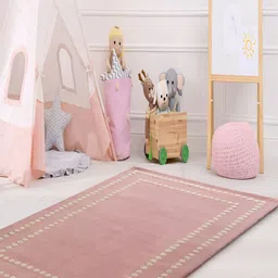 LITTLELOOMS Pink & Beige Polka Border Hand-Tufted Rectangular Woollen Carpet-picture-32