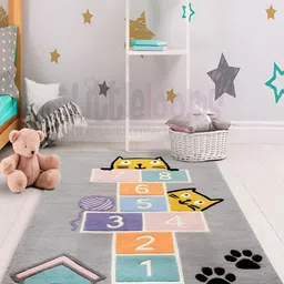 LITTLELOOMS Grey & Pink Hopscotch Hand-Tufted Rectangular Woollen Carpet-picture-29