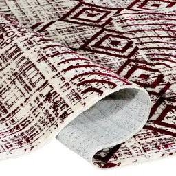 MODEFE Beige & White Abstract Shaggy Anti-Skid Carpet image 3