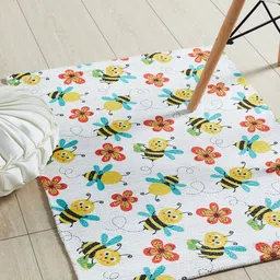 Mona B Kids White Printed Dhurrie Carpet Rug image 2