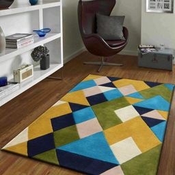 Safiya Carpet Gold-Toned Geometric Hand-Tufted Woollen Carpets-picture-29