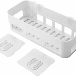 raiyaraj Plastic Inter Design Bathroom Kitchen Organize Shelf Rack Shower Corner Caddy Basket with Sticker No Drilling Required(Material-Plastic,Color-White), Plastic Wall Shelf-picture-24
