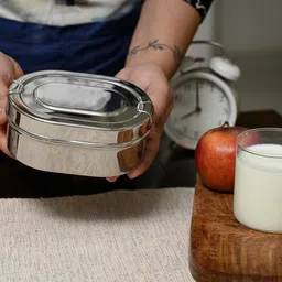 wiaa Stainless Steel 2 Container Lunchbox for School and Office Sada Tiffin Box 2 Containers Lunch Box image 5