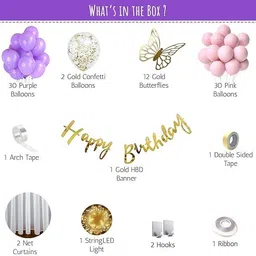 party midlinkerz Solid Butterfly Theme Purple Birthday Decoration item kit combo Led White Net Curtain Balloon image 2