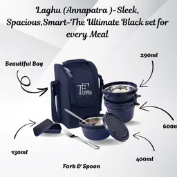 the tffin Annapatra Laghu BPAfree (290ml,400ml & 600ml),130ml plastic pickle box, cutlery 3 Containers Lunch Box image 3