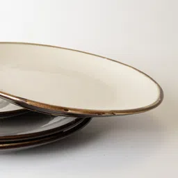 kala kriti Ivory Rimmed Ceramic Dinner Plate for Main Course, Snacks, Modern Dining 10 inch Half Plate image 5