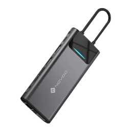 NOVOO 12-in-1 USB 3.0 Type C to USB 2.0 Type A, USB 3.0 Type A, USB Type C, HDMI, SD Card Slot, TF Card, VGA Port, LAN Port, 3.5mm Stereo Multi-Port Hub (With LED Screen, Dark Grey)-picture-15