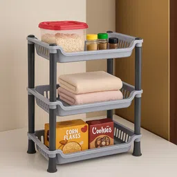 dxdt Cutlery Kitchen Rack 3-layer kitchen Racks for Vegetable/Fruit/Dish rack Storage/Spice container Plastic, Steel-picture-12