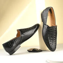 house of pataudi Men’s Stylish Loafers | Handcrafted Woven Slip-On Formal & Casual Shoes Mojaris For Men-picture-13