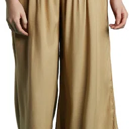 vedana Women Flared Beige Cotton Blend Trousers-picture-13