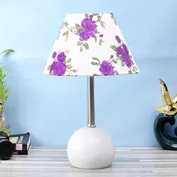 White Fabric Shade Table Lamp With White Base By Foziq image 2