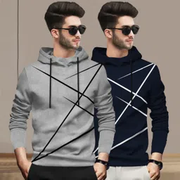 blive Pack of 2 Men Printed Hooded Neck Cotton Blend Grey, Navy Blue T-Shirt-picture-14